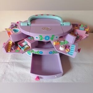 Polly Pocket Lilac Floral Fold-Out Playset Carrying Case with Mint Handle